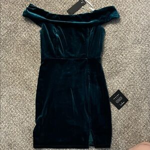 Lulu's Strapless Dress in Teal Velvet